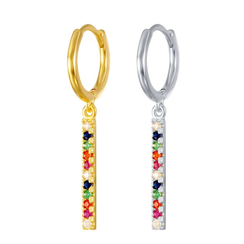 EH1095 925 Sterling Silver Ear Buckles Fashion Drop Earrings Colorful Crystal Pendants Gold Earring Luxury Women's Jewelry Gift