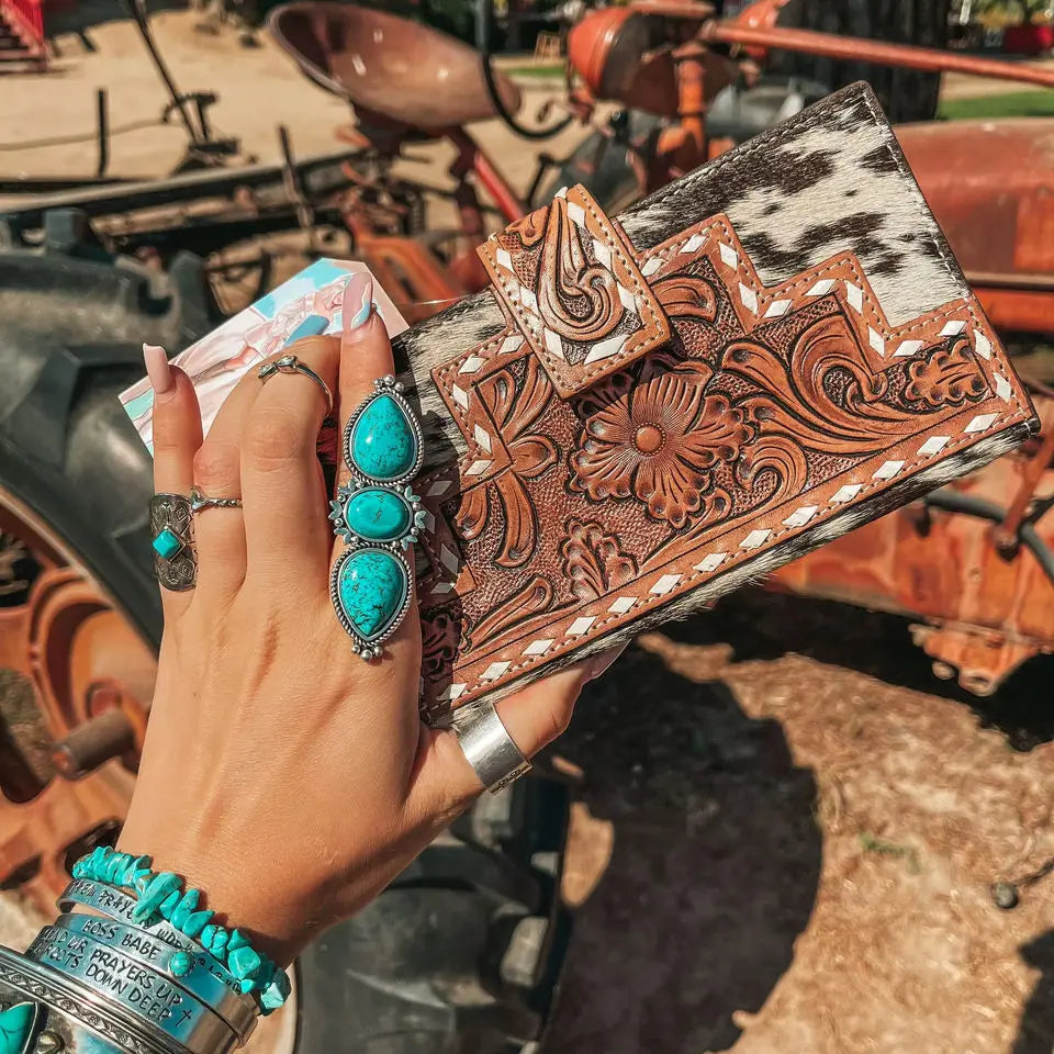 100% Genuine Leather Clutch Handbag Multi-Use New Designer Stylish Lady Portable Waterproof Wallet Vintage National Embroidery