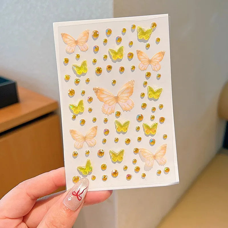 Paper Cartoon Butterfly Rhinestone Face Stickers Self-Adhesive Removable DIY Makeup Props Girls Stage Home Decoration