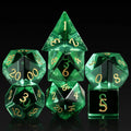 Gemstone D&D Engraved Glass Polyhedral Dice Set 16mm Green Handmade Stone D4-D20 D% Table Games