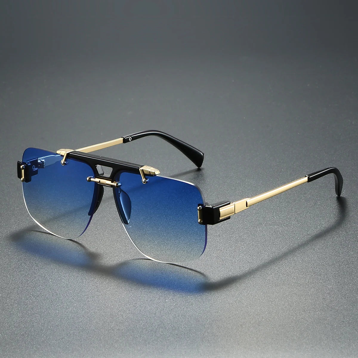 2025 Trendy Vintage Men Women Alloy Pilot Sun Glasses UV400 Ocean Gradient Lens Shades Square Rimless Sunglasses