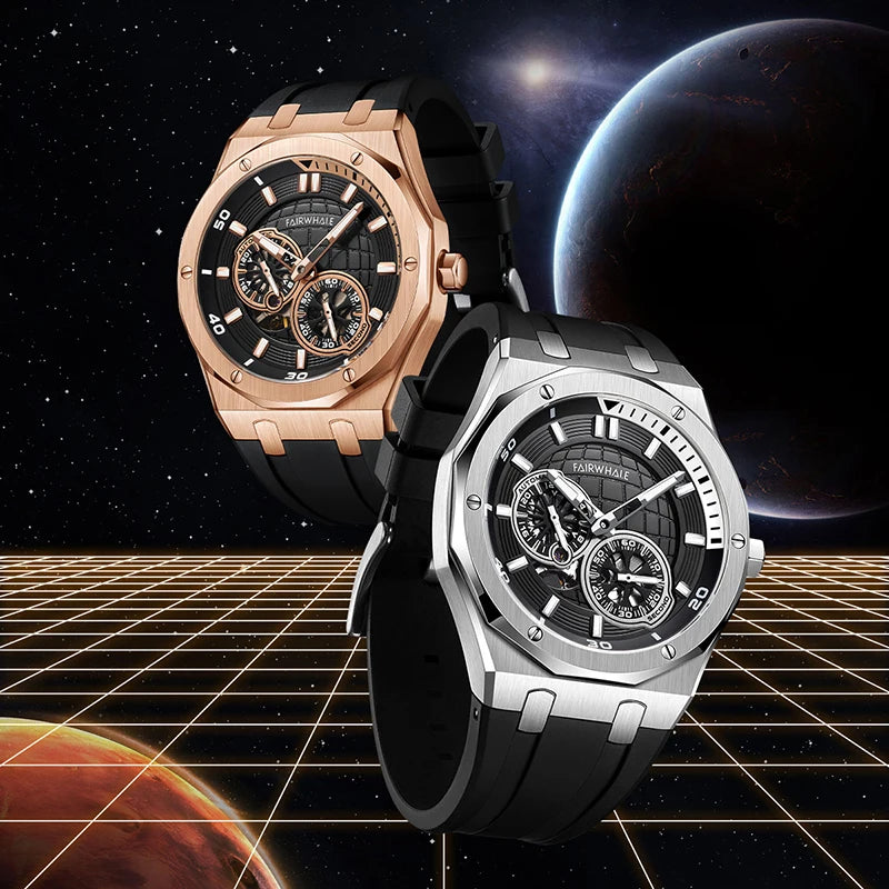 Custom Wholesale Bestselling Interstellar Sci-Fi Mechanical Watch Trendy Octagonal Case Luminous Waterproof Men Wristwatch