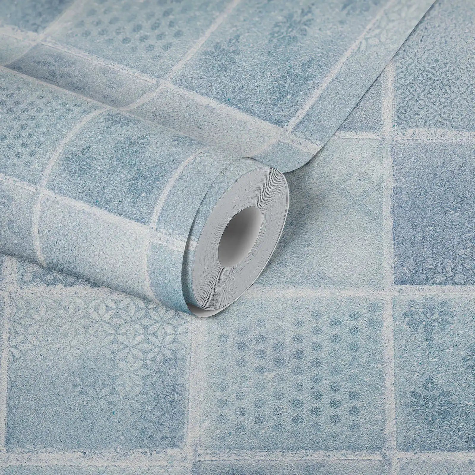 Made Germany Geometric Blue Grey Cream Non Woven Vinyl Wallpaper Rolls-Mould-Proof Light Resistant for Hotel School Use Living
