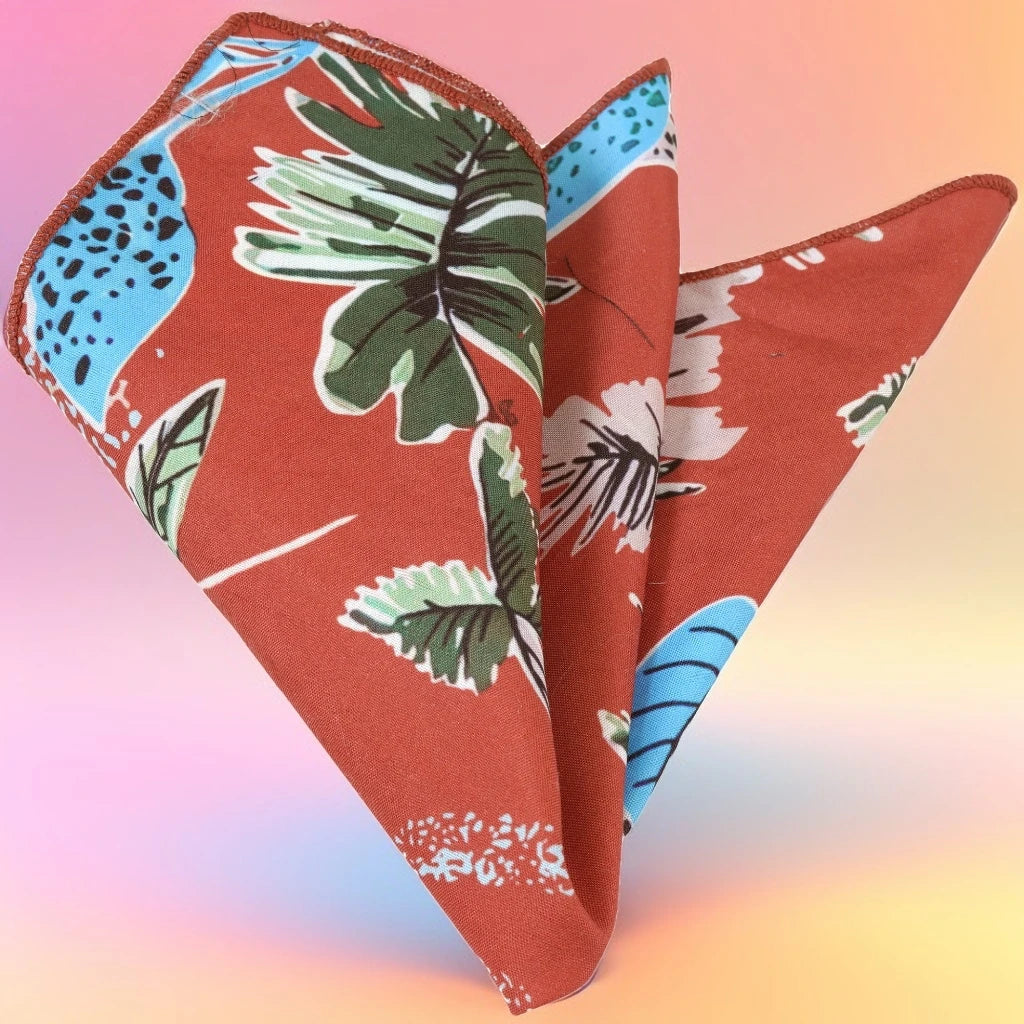 Exve Exclusive y Blue Green Hawaiian Leaf Print Pocket Square From Turkey