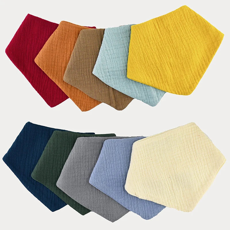 Hot Sale Soft Baby Bib Plain Infant Toddler Adjustable 100% Cotton Baby Eating Bibs Feeding Muslin Baby Drool Bibs