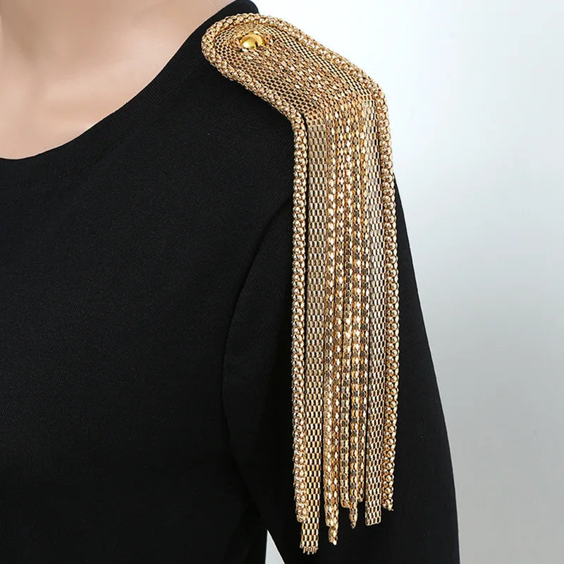 Beautiful Cheap Metal Inset Rhinestones Tassel Shoulder Badge Clothing Accessories