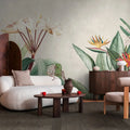 Germany Made Modern Premium Photo Wallpaper Floral Plants Cream Grey Green Yellow Non Woven Vinyl Wall Mural for Dining Bedroom