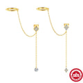 S925 Sterling Silver 18K Gold Plated Floral Four-Point Star CZ Tassel Ear Cuff Chain Dangle Fashion Earring for Women Lady