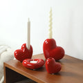 Modern Red Heart Ceramic Candle Holder Set | Romantic Home Decor for Valentine's Day & Gift
