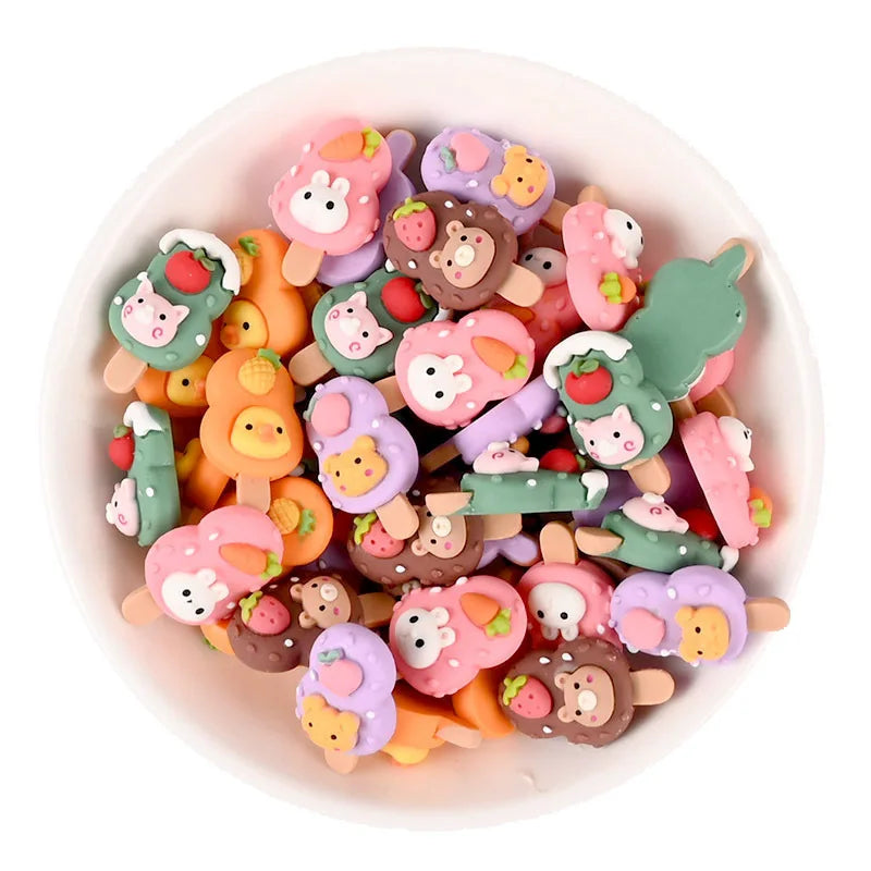 2022 Newest Frosted 3D Ice Cream Flatback Cabochon Nail Charms Kawaii Bunny Bear Resin Nail Art Supply for Nail Decoration
