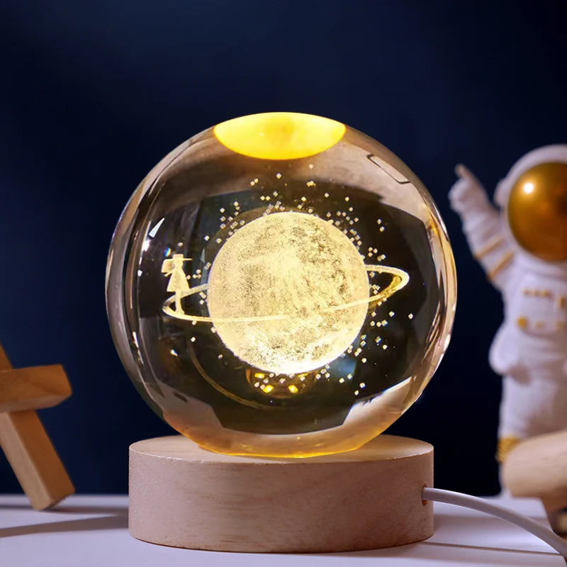JAIYI Modern 6CM 3D Crystal Ball Nightlight - USB Glass Moon Plug-in Warm Light for Bedroom Decoration Living Room Decoration