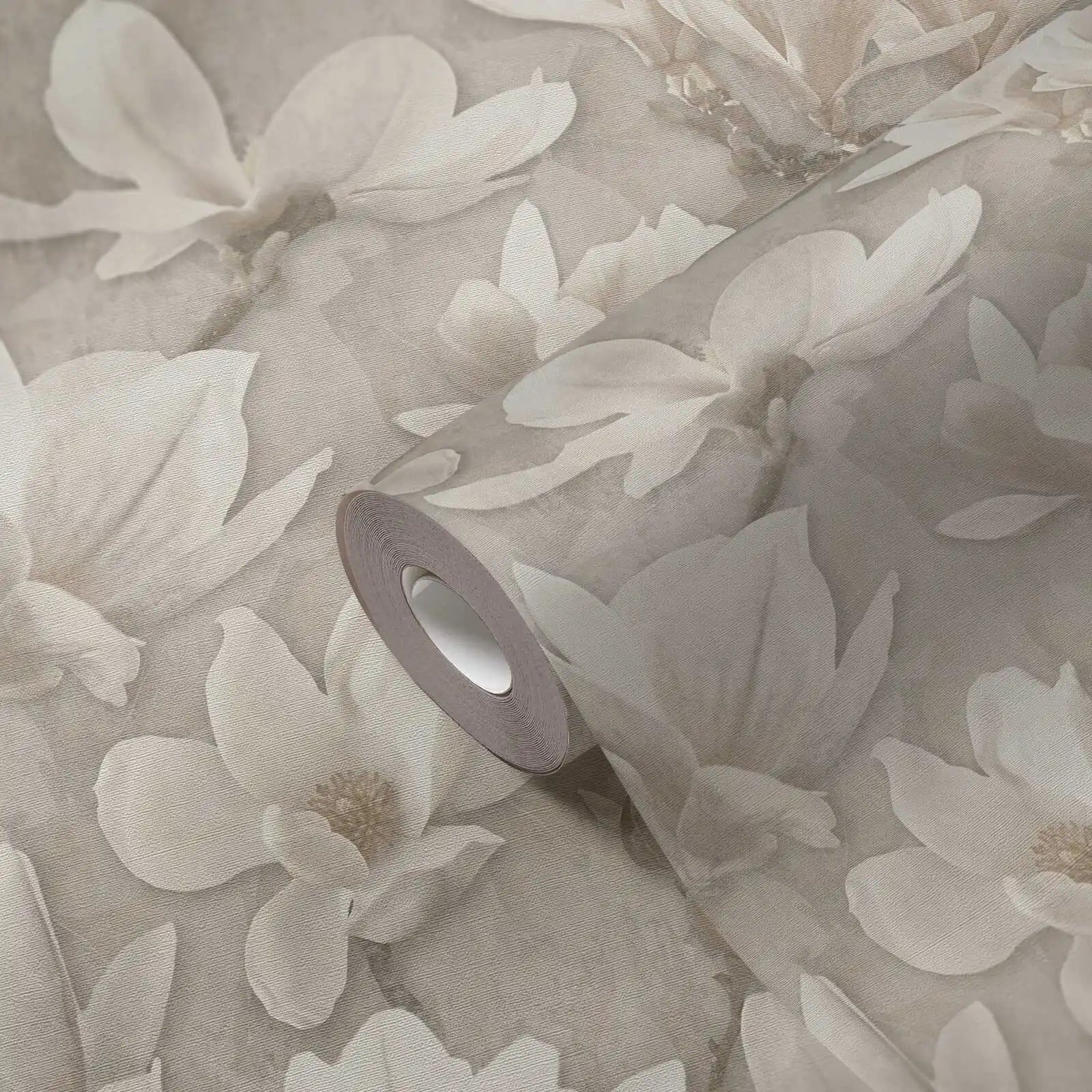 Germany-Made Non Woven Vinyl Floral Wallpaper Rolls Beige Cream White Modern Design Highly Wash-Resistant for Kitchen Bathroom