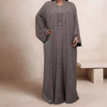 LM038 Dubai & Turkey Style Muslim Ramadan Praying Robe Three-Piece Set with Ruffled Linen Texture and Cardigan