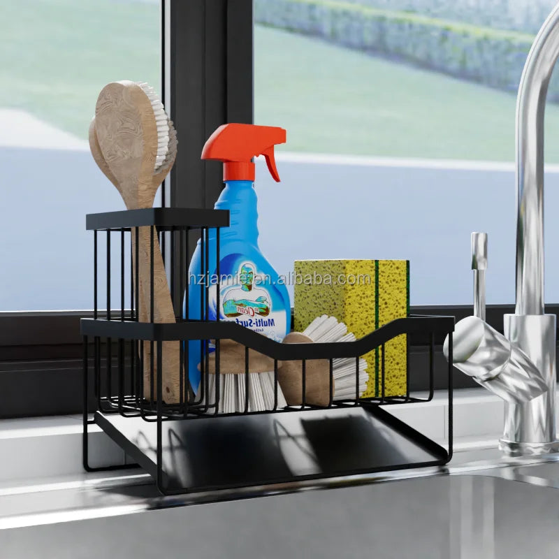 Stainless Steel Self-Draining Metal Tray Over-Sink Sponge Soap Drain Rack Brush Holder Storage Holders Racks for Kitchen Sink