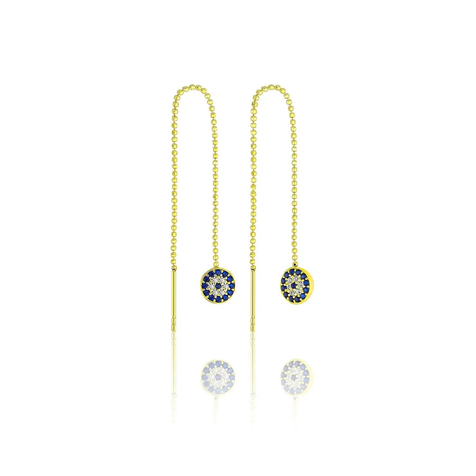 Azuris 925k Silver Dangle Earrings with Row Ball Chain & Evil Eye Stone Fine Jewelry From Turkey