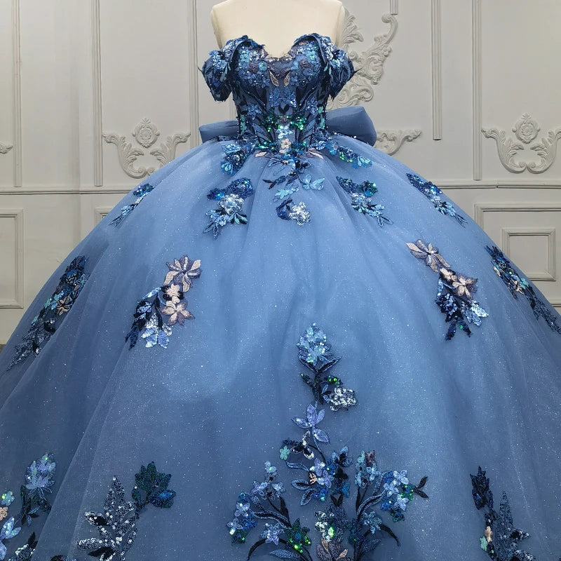 9916 Latest Design Fashion Applique Blue Party Gown Women Banquet Backless Evening Dress
