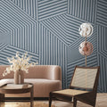 Made in Germany Photo Wallpaper Murals Graphic Art Blue Grey Non Woven Vinyl Wall Mural Stripes for Hotel Scenic - 371 x 280 m