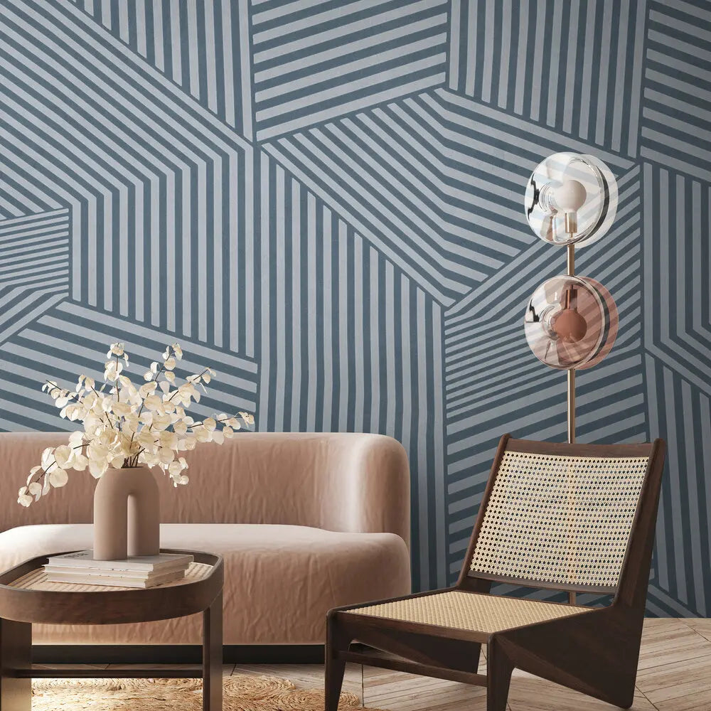 Made in Germany Photo Wallpaper Murals Graphic Art Blue Grey Non Woven Vinyl Wall Mural Stripes for Hotel Scenic - 371 x 280 m