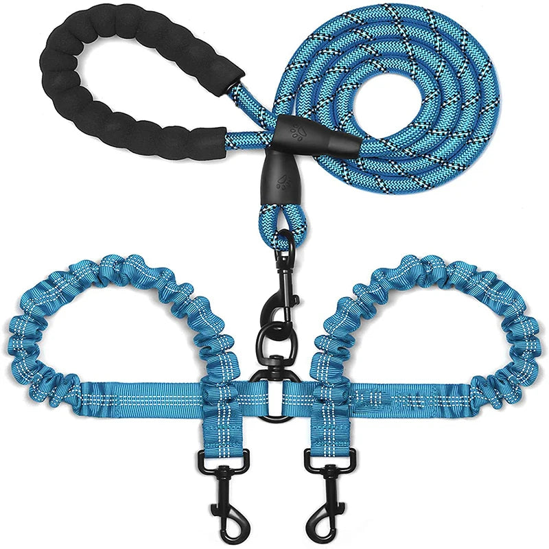 2 in 1 Double Better Grip No Tangle Dual Entangled Two Way Multi Dog Lead Rope Dog Leash Tangle Free