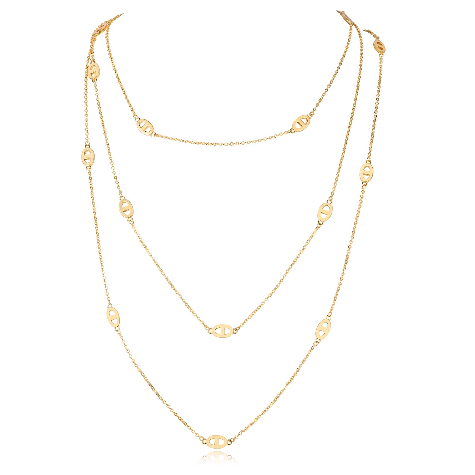 2024 Custom Brass Double Layer Pig Nose Pendant Necklace Extra Long Chain Layered Jewelry