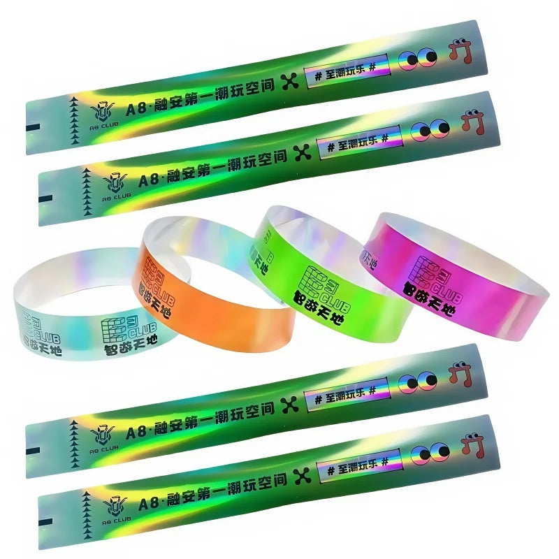 HXY Wholesale Waterproof Disposable RFID Tyvek Paper Holographic Plastic Wristbands with Custom Logo for Event Club Entrance
