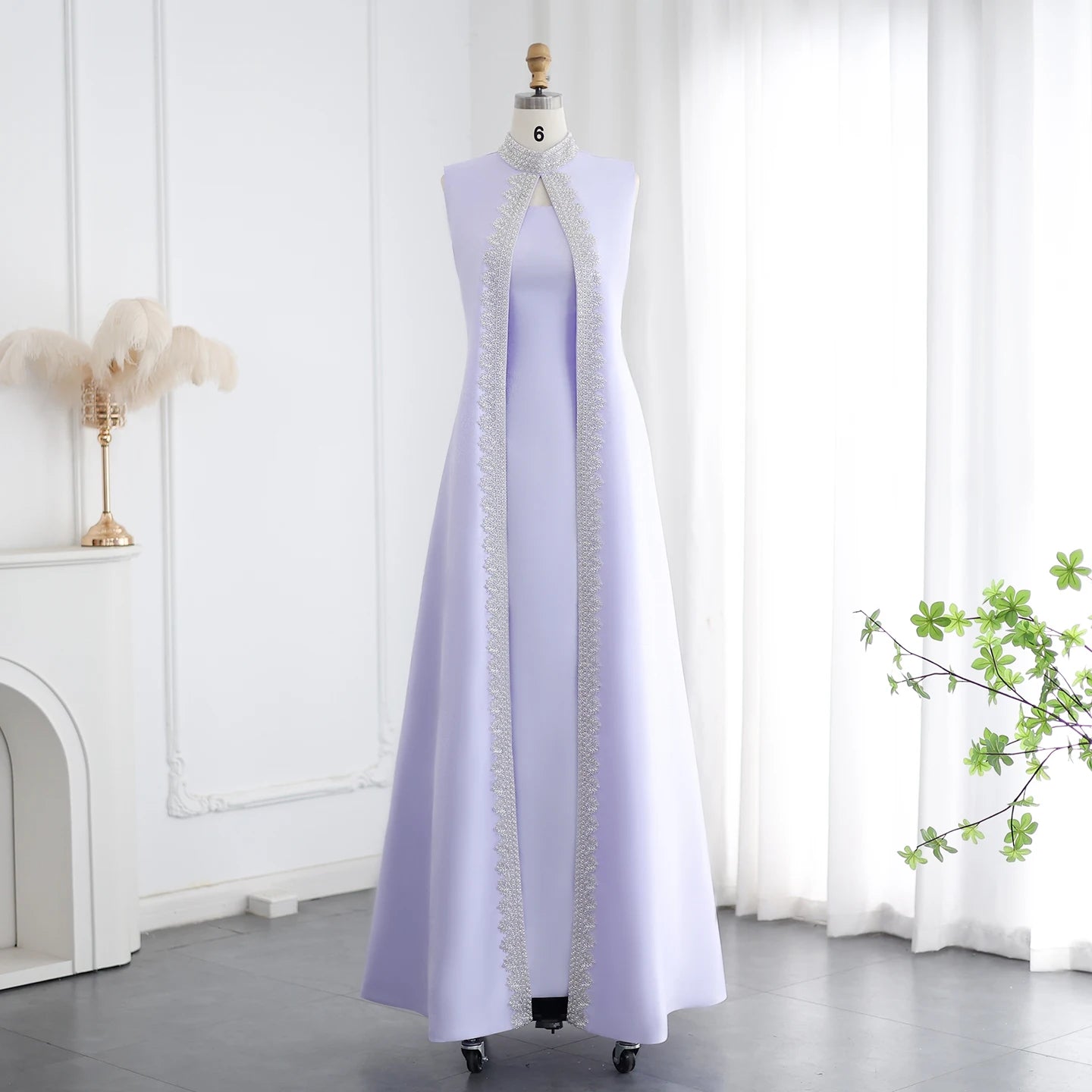 Jancember SZ276 Unique Lilac Simple Square Collar Evening Prom Dresses With Shawl