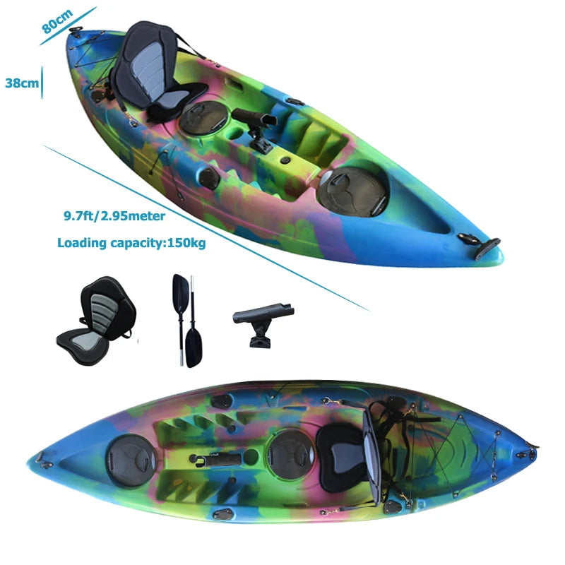 10ft Single Paddle Kayak Fishing Canoe 1 Person Solo Seat Sit on Top Rental Kajak with Electric Motor Touring Sea Boat HDPE