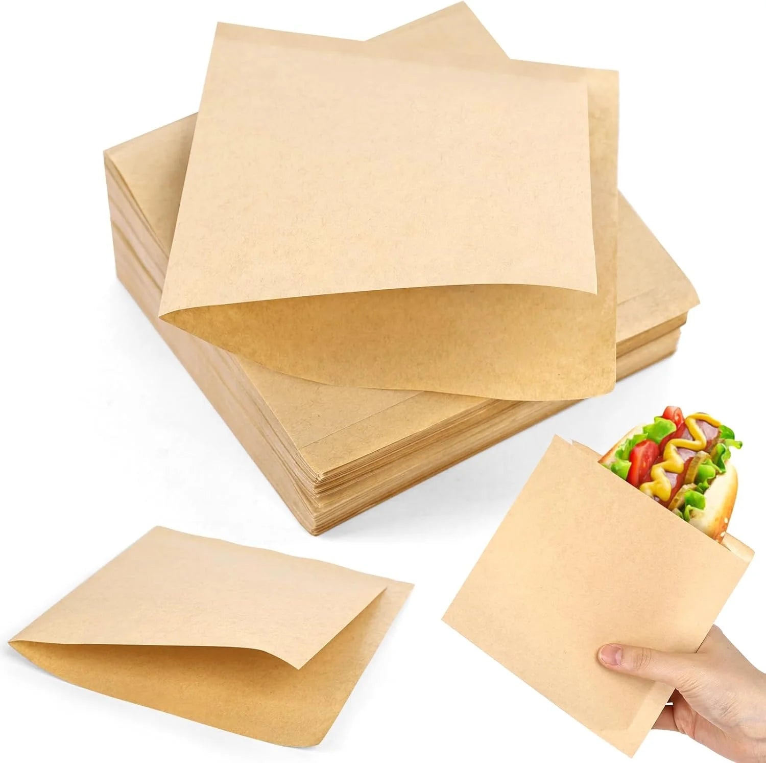 Custom Double Open Pretzel Bags Grease-Resistant Brown Sandwich Paper Bags Paper for Oily Snack Pretzels Cookies