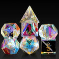 Fantastic Custom Engraved Gemstone Dice Wholesale K9 Frosted Glass Polyhedral DND Dice Set Rainbow
