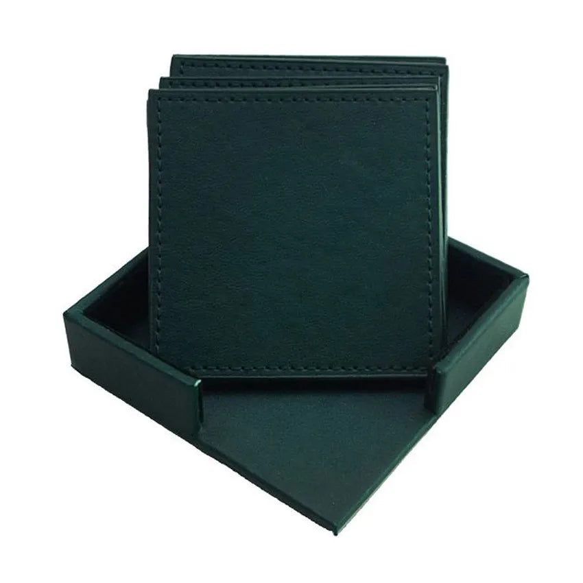 Custom Debossed logo PU Faux Leather coaster Set with Holder