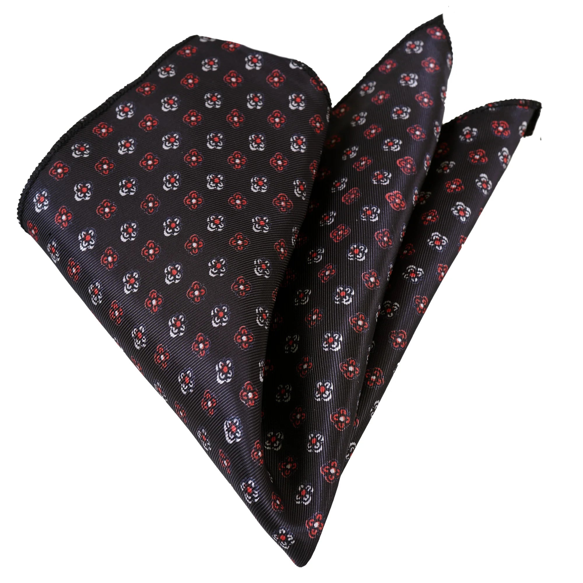 Black with Red and White Floral Satin Neckerchief