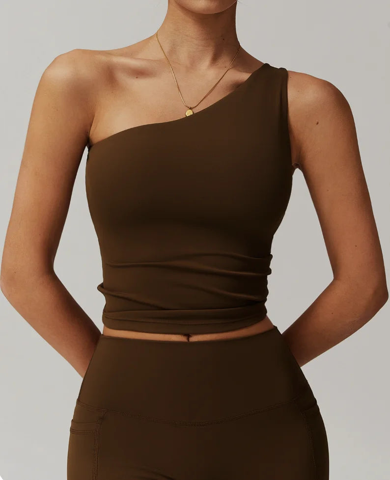 Cloud Feel Breathable One Shoulder Tank Top with Quick Dry for Women's Gym Yoga Sports Wear