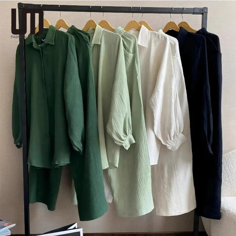 2026 Spring Women's Fashion Outfit Set - New Style Long Sleeve Shirt with Button up Top and Pants Two Piece Casual Wear