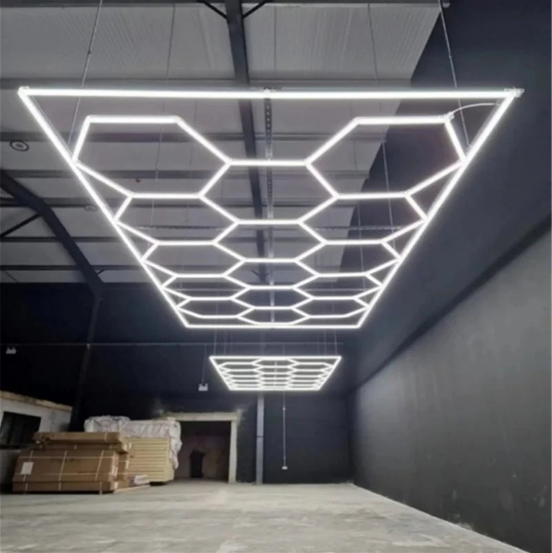 6500K 2.4x4.8m Cheap Hanging LED Hexagonal Working Light Shop Decoration Lighting  Honeycomb Design Best Selling Lights
