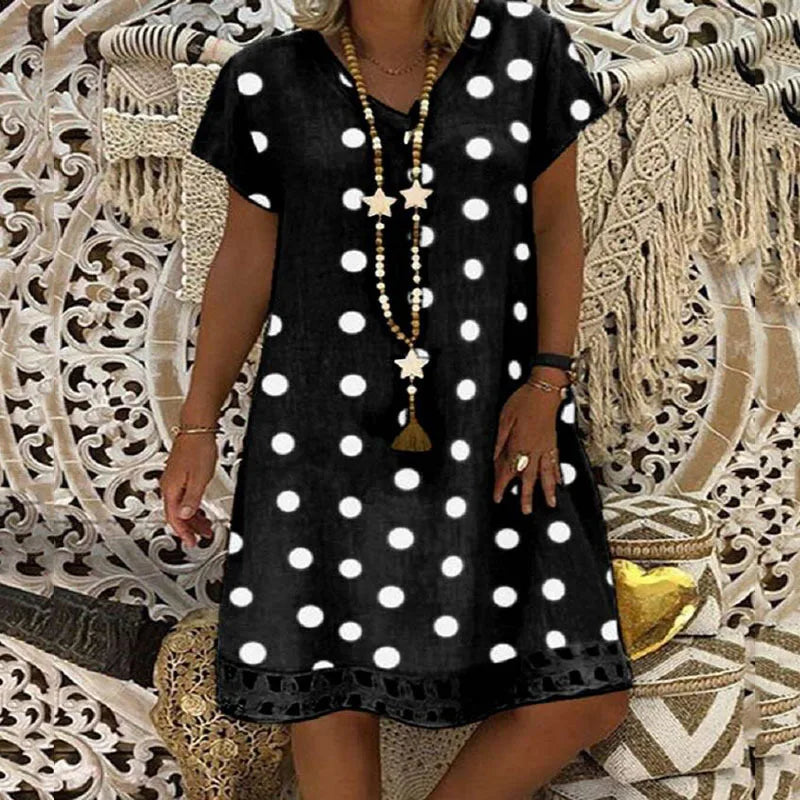2026 Spring Summer New European Women Dress Fashion Polka Dot Short Sleeve V-Neck Printed Dress Plus Size Custom LogoOEM ODM