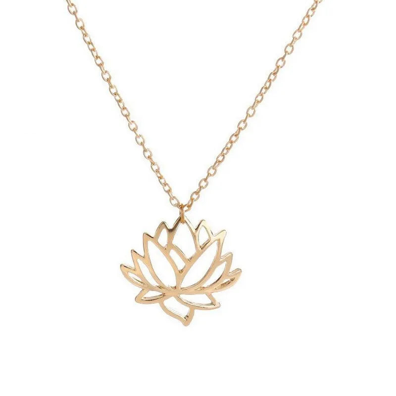 Low MOQ 10pcs Wholesale Jewelry Gold Lotus Flower Pendant Necklace MegaBDM