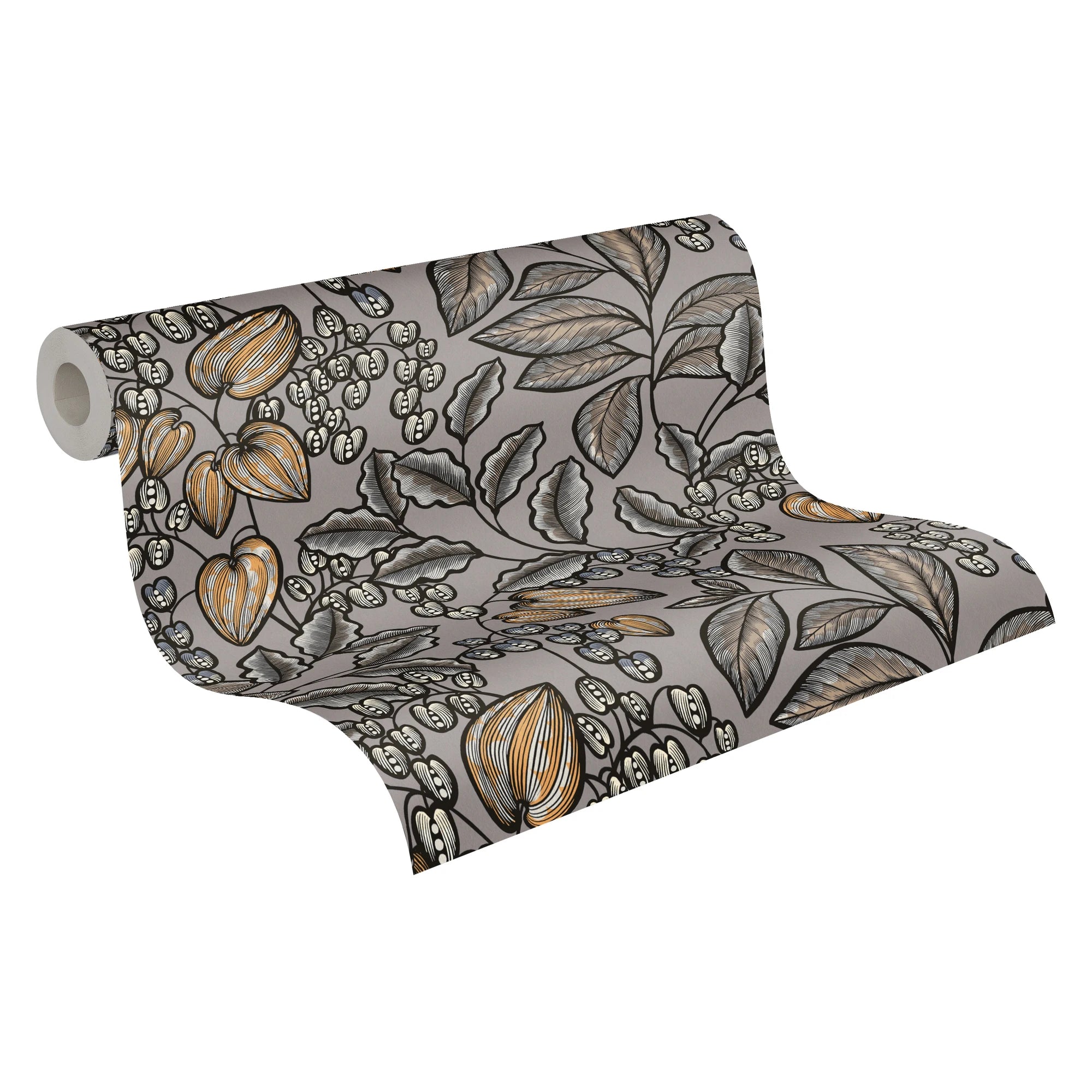 Made in Germany - Luxury Wallpaper rolls Floral Grey Brown Yellow Black Non Woven Contract Wallpaper for Hotel - 1005 x 053 m