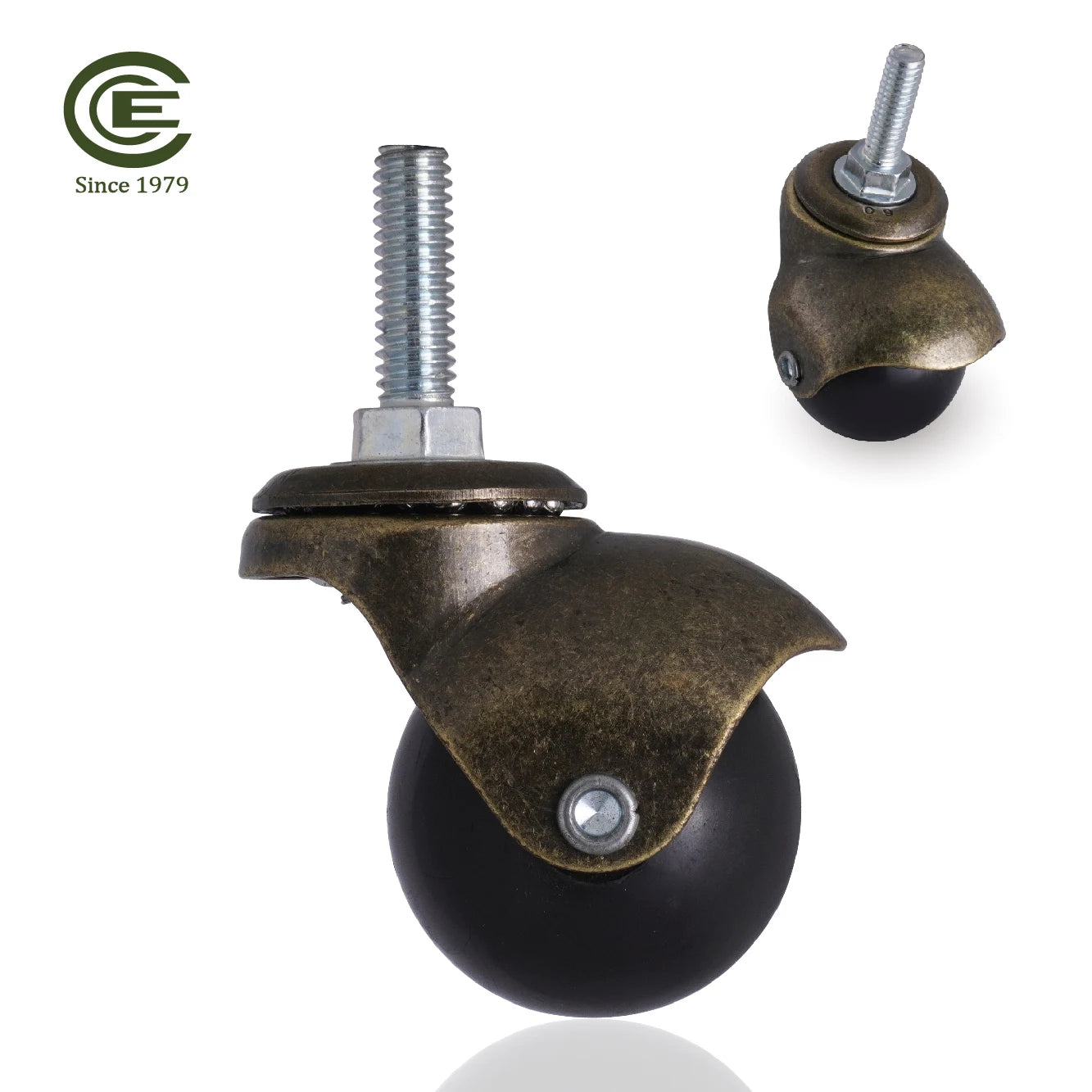 Antique Ball Caster Wheel 1.5 Inch 5/16 Threaded Stem Swivel Modern Design Style 40mm Diameter for Furniture Small Trolleys