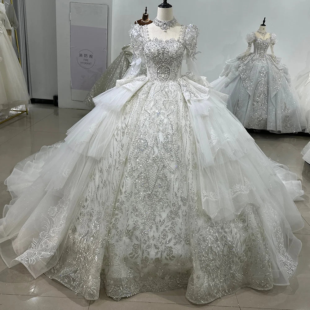 Jancember XS057 Vintage Square Collar Long Sleeve Empire Ball Gown Wedding Dresses