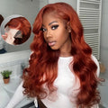 #33 Reddish Brown Color 13*4 Lace Frontal Human Hair Wigs Body Wave Transparent Lace Ready to Ship High Quality Wig MegaBDM