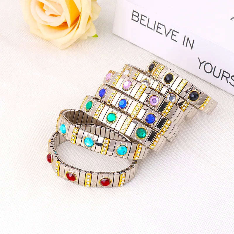 Hot Sale Stainless Steel Fashion Bracelets Bangles Colorful Diamond 925 Silver Plated Tarnish Free Bracelets Party Jewelry
