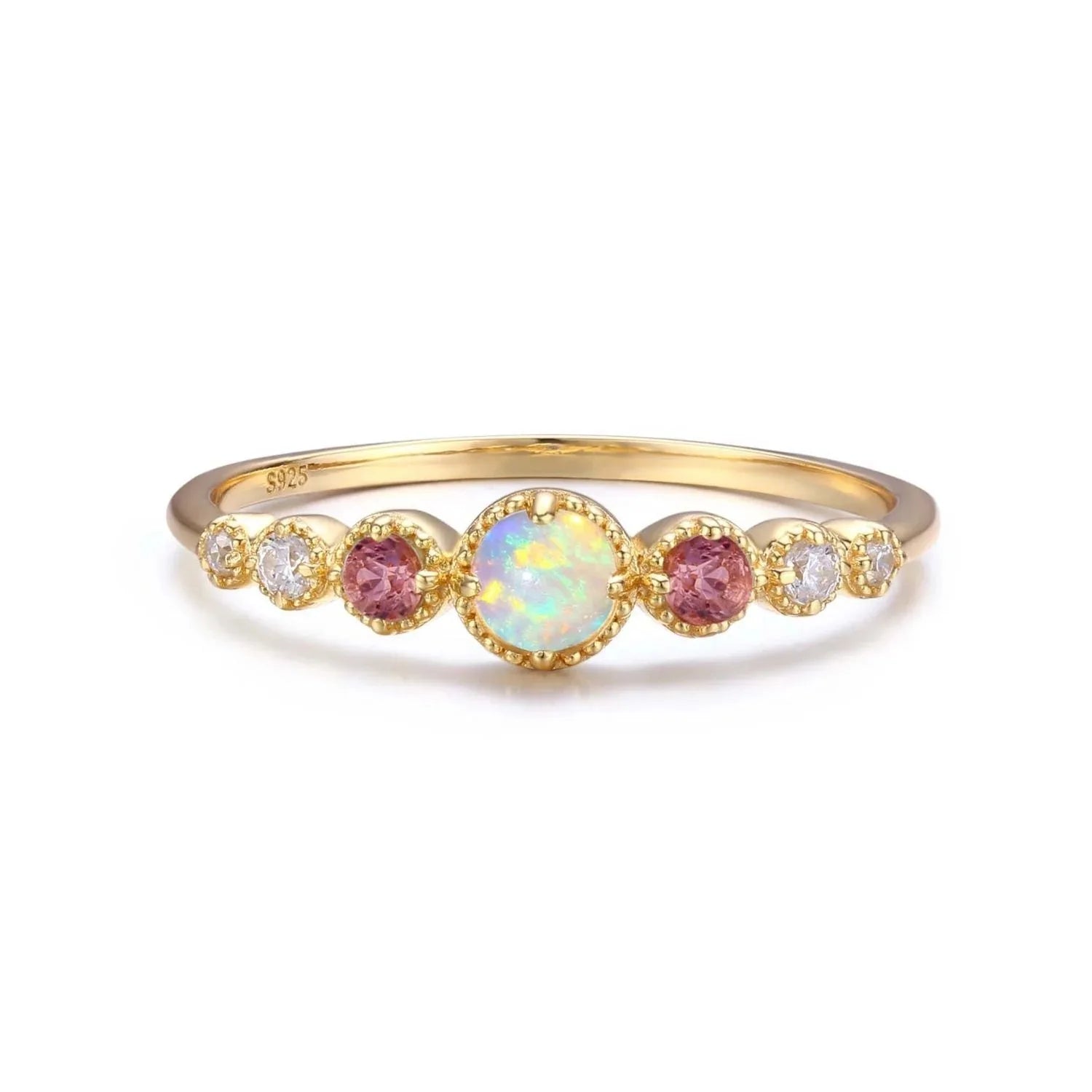 Low MOQ Wholesale 925 Sterling Silver Princess Cut White Opal and Pink Rhinestone Rhodium Plated Party Cocktail Ring