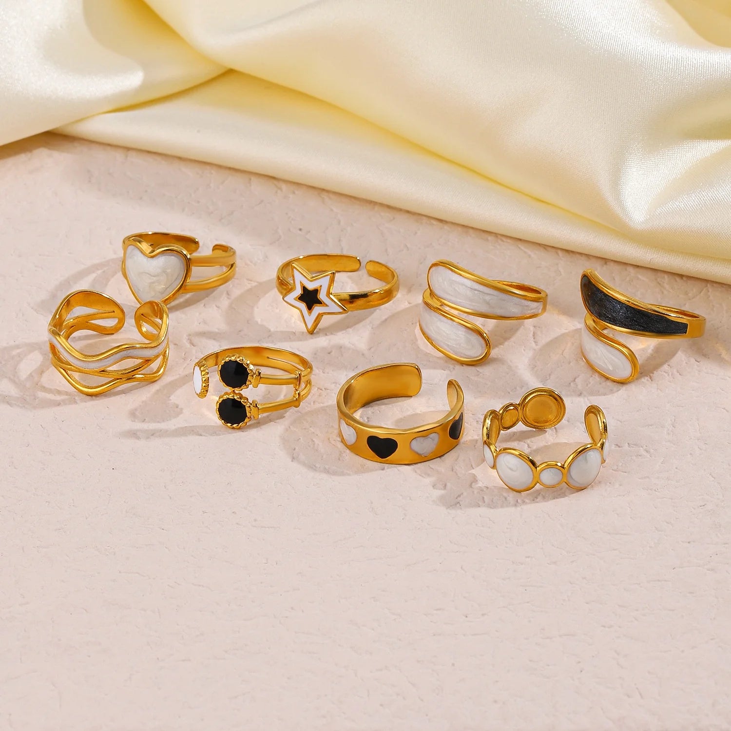 European and American Fashion Stainless Steel White Drip Oil Ring Simple Popular Pentagram Heart-Shaped Geometric Ring for Women