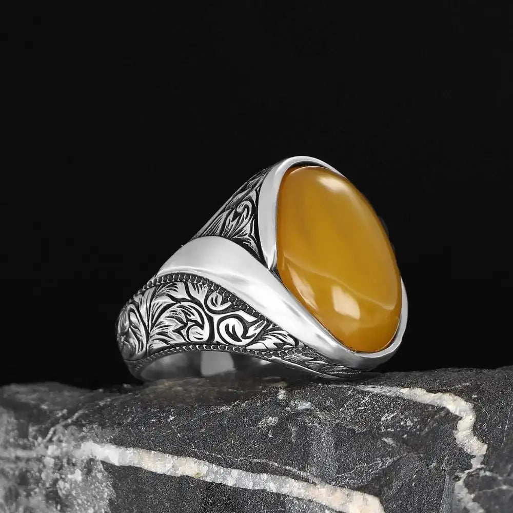 Hot New Azuris Men's 925 Sterling Silver Ring Ottoman Style with Natural Stone Direct From Turkey VALKH1929 Sale