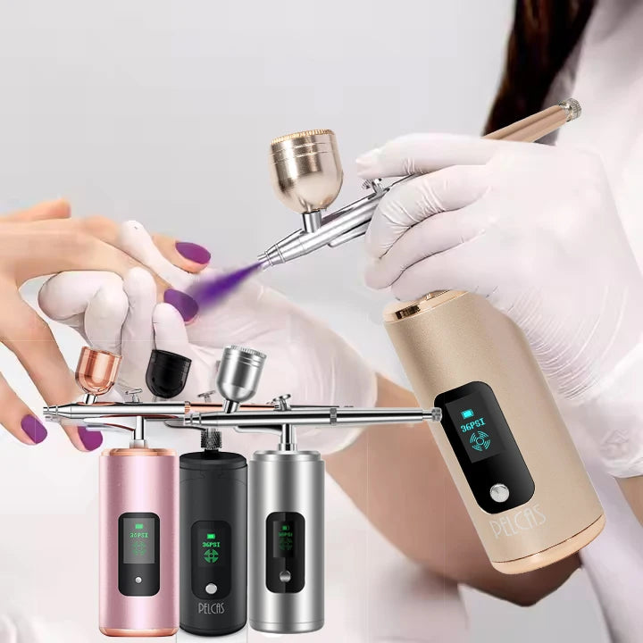 Professional Paint Airbrush Kit Cordless Rechargeable Air Compressor Gun Spray for Nail Art Salon Makeup Barber Cake Decoration