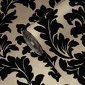 Made in Germany Modern Luxury Velvet Flock Damask Gold Black Non Woven Wallpaper Rolls 1005x052m for Kitchen & Hotel Use