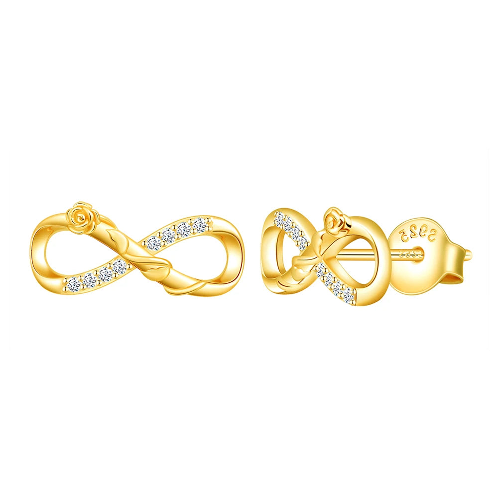 S925 Silver Zircon Rose Infinity Symbol Endless Love Sterling Silver Earrings Trendy Earrings 2025
