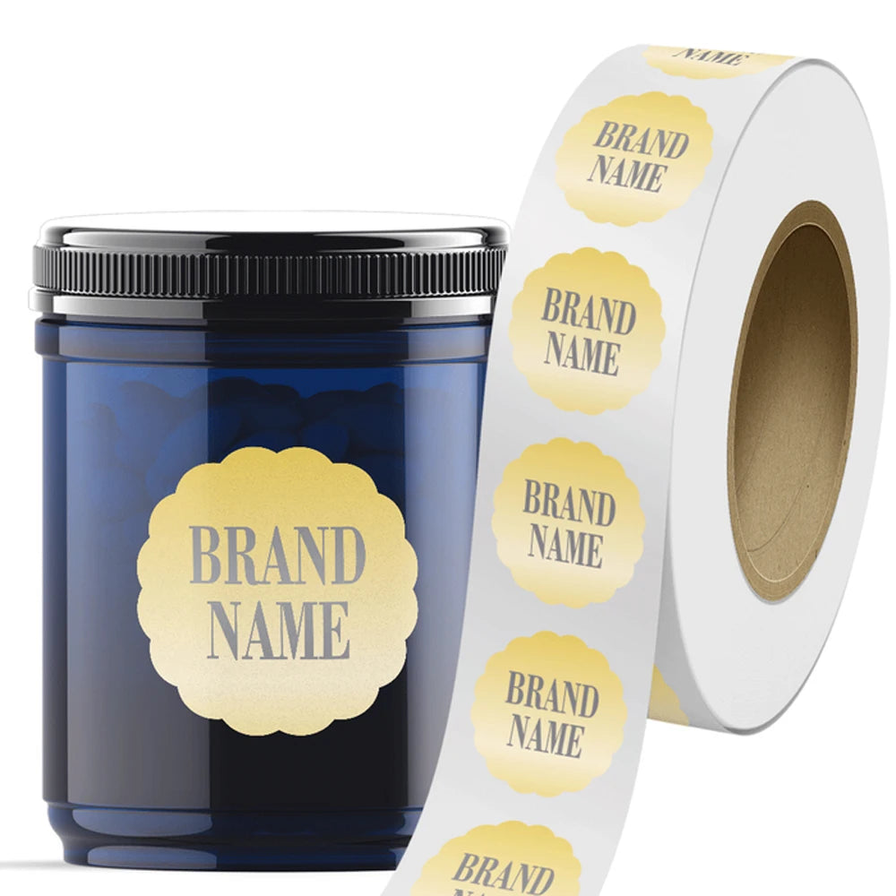 Custom Gold Foil 1 5/8 X 1 5/8 Inch Roll Gold Foil Sticker of Scallop Shaped Labels Silver Foil Color Shape Labels Sticker