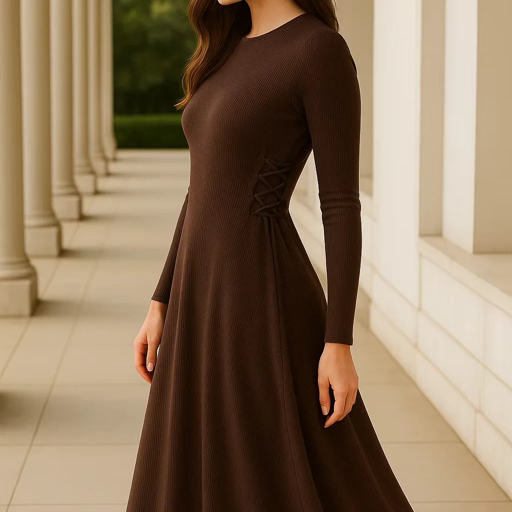 YXD076 Ig Hot-selling Waistline Pleated Solid-color Knitted Fabric High-end Casual Long Modest Customizable Eid Factory Price