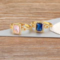 QIKU Vintage Luxury Square Rhinestone Opening Adjustable Rings Copper 6 Colors Zircon Women Jewelry Accessories Engagement Gift